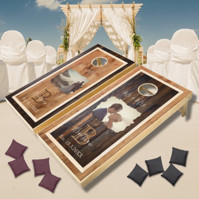 Rustic Wood Brushstroke Photo Cornhole Set (Creator Uploaded)