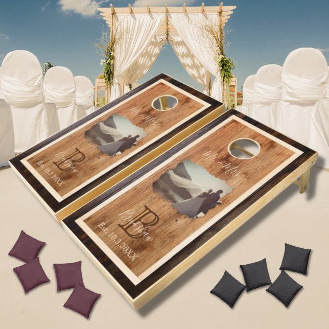 Rustic Wood Brushstroke Photo Tan Cornhole Set (Creator Uploaded)
