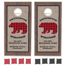 Rustic Wood Buffalo Plaid Burlap Bear