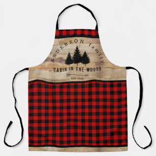 Rustic Wood Buffalo Plaid Pattern Cabin in Woods  Apron