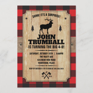 Rustic Wood Buffalo Plaid with Elk Invitation