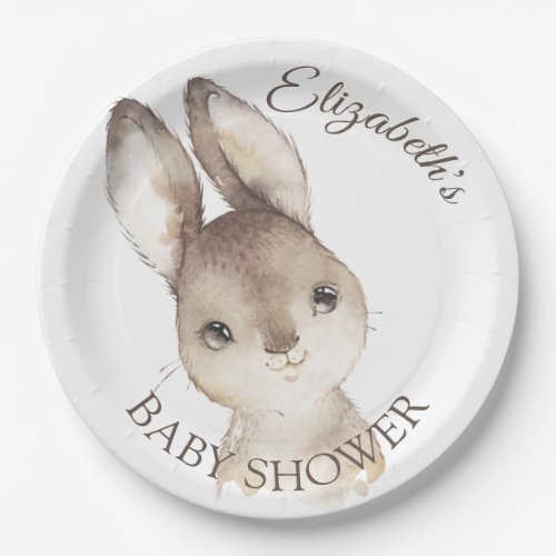 Rustic Wood Bunny Rabbit Custom Baby Shower Paper Plates