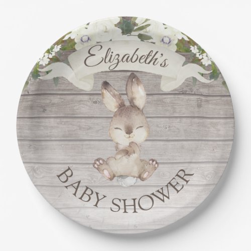 Rustic Wood Bunny Rabbit Custom Baby Shower Paper Plates