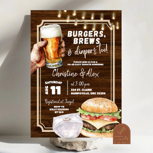 Rustic Wood Burger Brew and Diaper too Baby Shower Invitation
