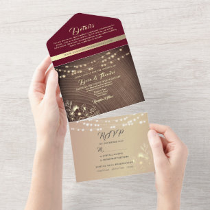 Rustic Wood Burgundy All-in-One Invite