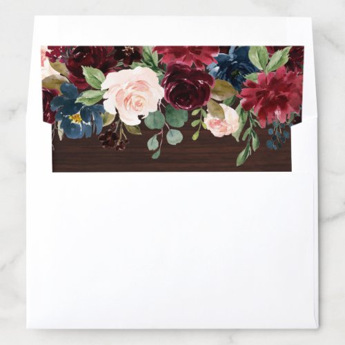 Rustic Wood Burgundy and Blue Floral Garland Fall Envelope Liner