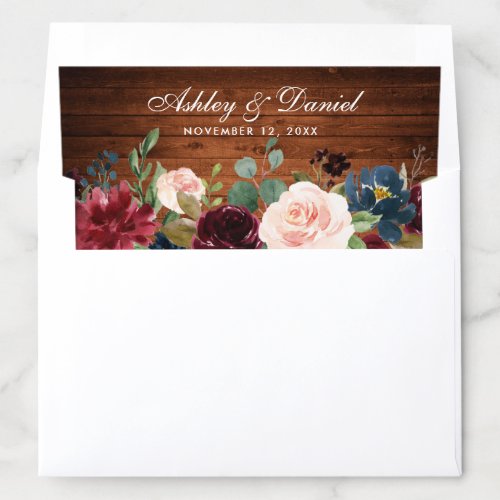 Rustic Wood Burgundy Blue Floral Wedding Envelope Liner