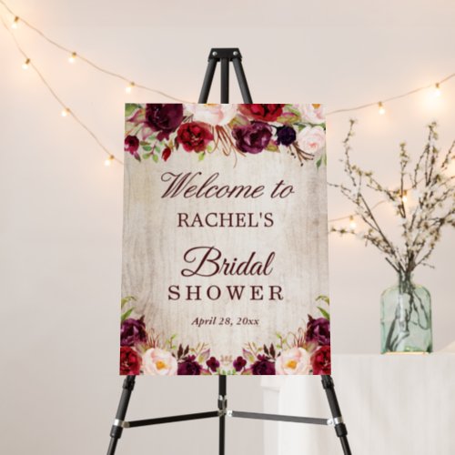 Rustic Wood Burgundy Blush Floral Bridal Shower Foam Board - Rustic Wood Burgundy Blush Floral Bridal Shower Sign Foam Board. 
(1) The default size is 18 x 24 inches, you can change it to other size.  
(2) For further customization, please click the "customize further" link and use our design tool to modify this template.