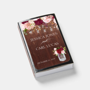 Rustic Wood Burgundy Blush Pink Rose Jar Matchboxes