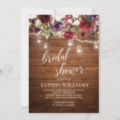 Rustic Wood Burgundy Floral Bridal Shower Invitation | Zazzle