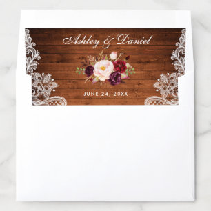 Rustic Wood Burgundy Floral Lace Wedding Envelope Liner