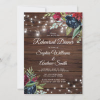 Rustic Wood Burgundy Floral Lights Diner