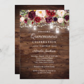 Rustic Wood Burgundy Floral Lights Quinceanera Invitation (Front/Back)