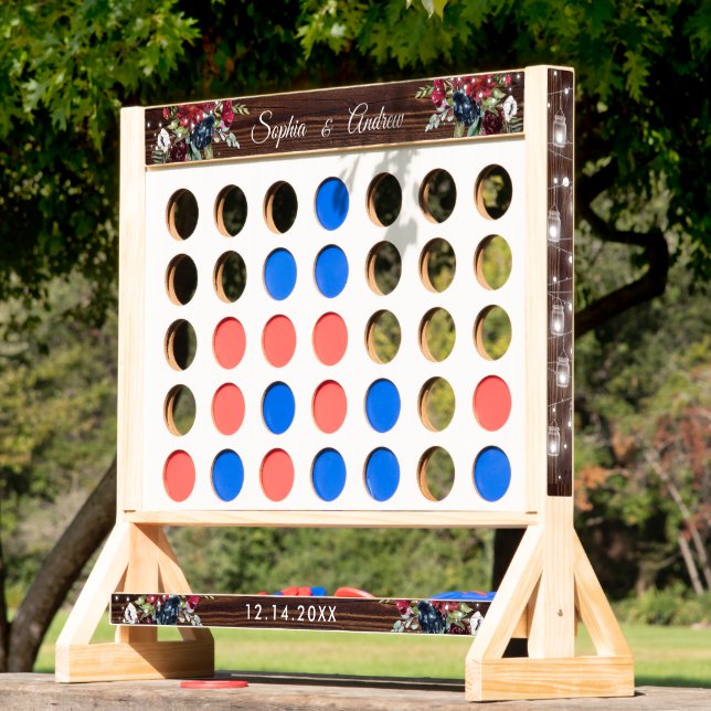 Rustic Wood Burgundy Floral Lights Wedding Fast Four (Lawn)