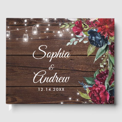 Rustic Wood Burgundy Floral Lights Wedding