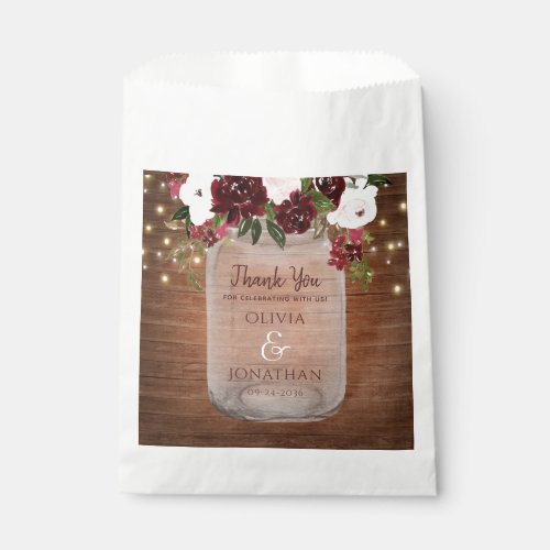 Rustic Wood Burgundy Floral Mason Jar Wedding Favor Bag