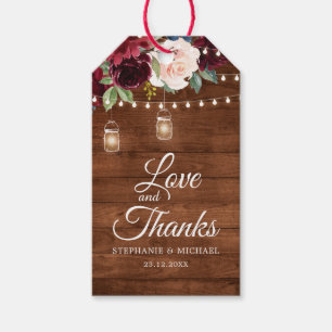 Rustic Wood Burgundy Floral Mason Jar Wedding Gift Tags