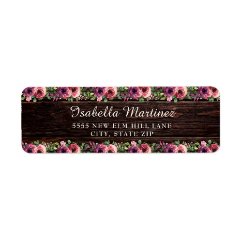 Rustic Wood Burgundy Floral Quinceaera Label