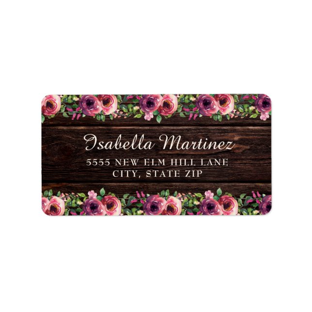 Rustic Wood Burgundy Floral Quinceañera Label (Front)