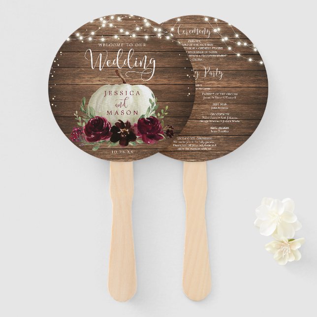 Rustic Wood Burgundy Pumpkin Fan Program (Front and Back)
