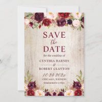 Burgundy Blush Floral Rustic Barn Wood Wedding Invitation, Zazzle