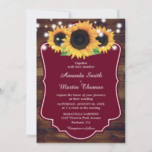 Rustic Wood Burgundy Sunflower Wedding Invitation
