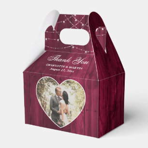Rustic Wood Burgundy Wedding Photo Favor Boxes