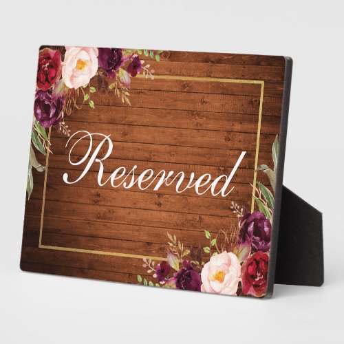 Rustic Wood Burgundy Wedding Reserved 5x7 Table Plaque