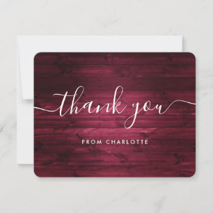 Rustic Wood Burgundy Wedding Shower Birthday Thank You Card