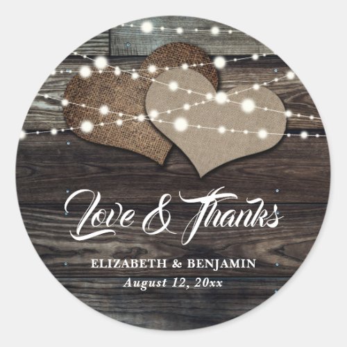 Rustic Wood Burlap and Lace Wedding Favor Stickers