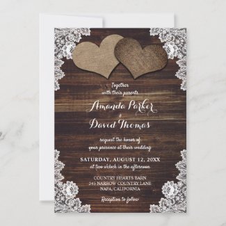 Rustic Wood Burlap and Lace Wedding Invitations