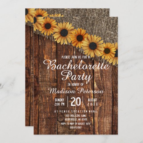 Rustic Wood  Burlap Bachelorette Party Invitation
