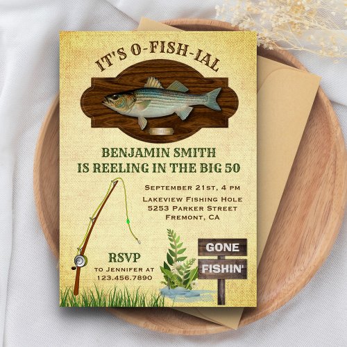 Rustic Wood Burlap Fishing Birthday Party Invite