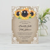 Rustic Wood Burlap Floral Lace Sunflower Wedding Invitation (Standing Front)