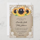 Rustic Wood Burlap Floral Lace Sunflower Wedding Invitation (Front)