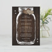 Rustic Wood Burlap Hearts Mason Jar Wedding Invitation (Standing Front)
