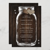 Rustic Wood Burlap Hearts Mason Jar Wedding Invitation (Front/Back)