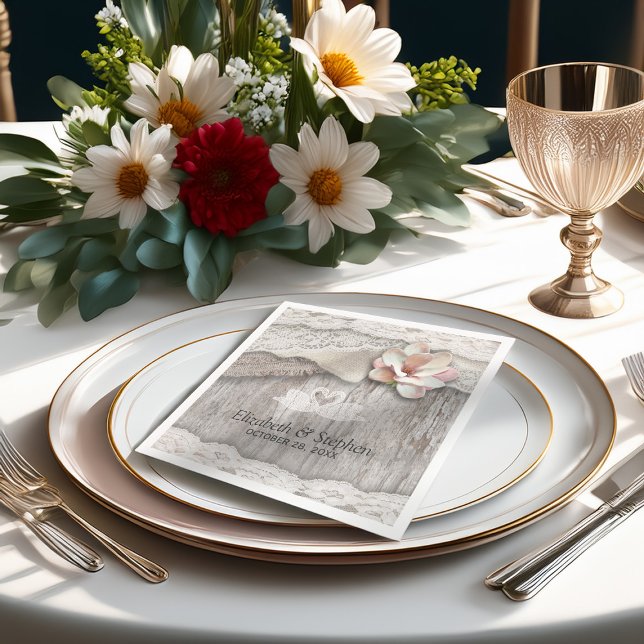 Rustic Wood Burlap Lace Floral Barn Wedding Shower Napkins (Creator Uploaded)