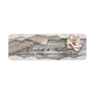 Rustic Wood Burlap Lace Floral Country Wedding Label