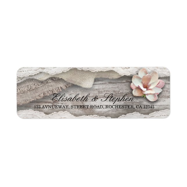 Rustic Wood Burlap Lace Floral Country Wedding Label (Front)