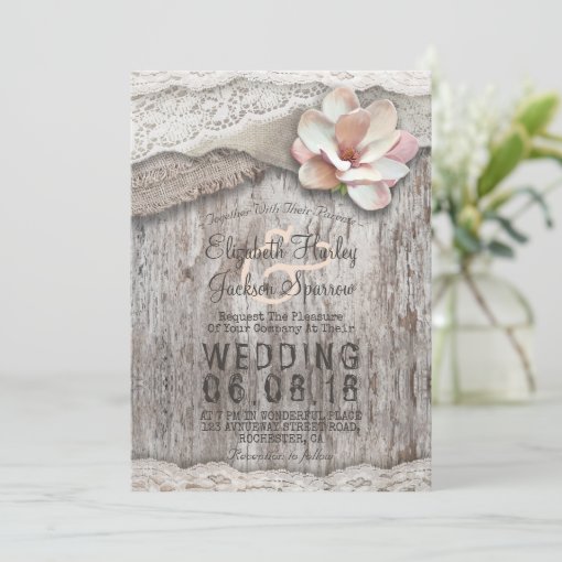 Rustic Wood Burlap Lace Floral Country Weddings Invitation Zazzle