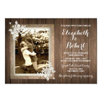 Rustic Wood Burlap Lace Photo Wedding Invitation