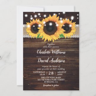 Rustic Wood Burlap Lace Sunflower Wedding Invitation