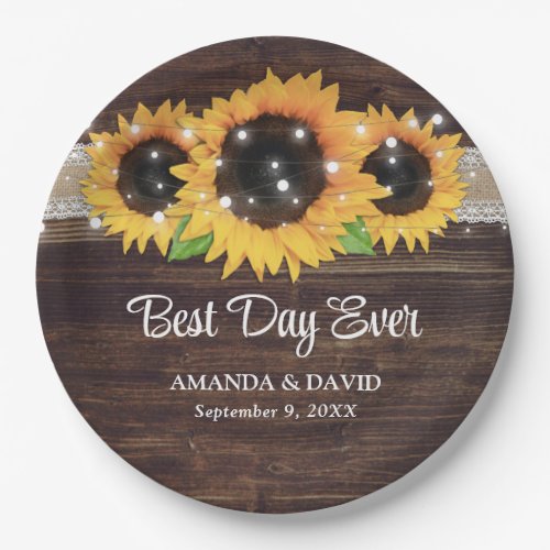 Rustic Wood Burlap Lace Sunflower Wedding Plates