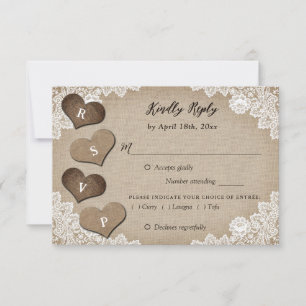 Rustic Wood Burlap Lace Wedding RSVP Meal Choice