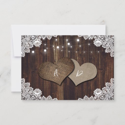 Rustic Wood Burlap Lace Wedding Rsvp Meal Choice Zazzle