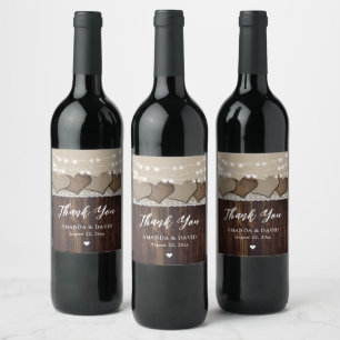 Rustic Wood Burlap Lace Wedding Wine Bottle Labels