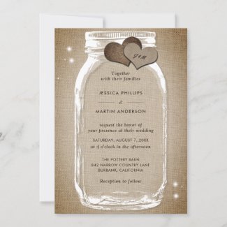 Rustic Wood Burlap Mason Jar Wedding Invitations