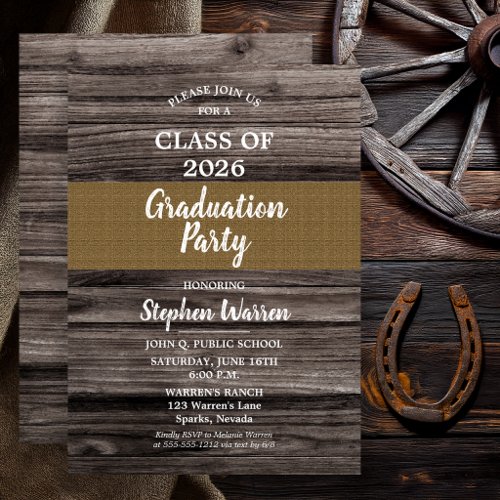 Rustic Wood Burlap Non Photo Graduation Party  Invitation