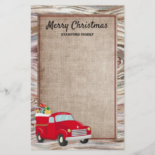 Rustic Wood Burlap Red Truck Christmas Gifts Stationery